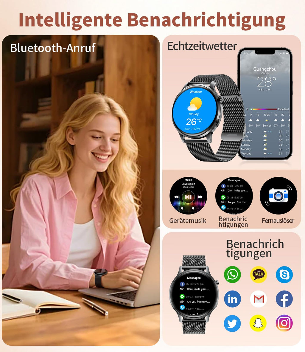 Montre connectée femme sport AMOLED 1,32 pouces appel Bluetooth santé fitness