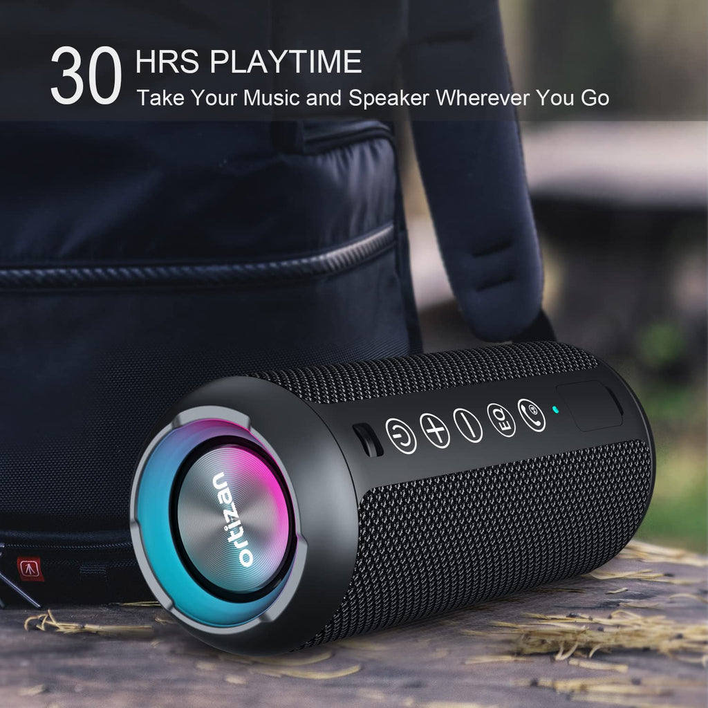 Enceinte Bluetooth 5.3 portable étanche IPX7 — son 360°, lumières RGB, 30h d'autonomie