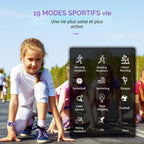 Montre connectée enfant IP68 — 19 modes sport, podomètre, cardio, sommeil