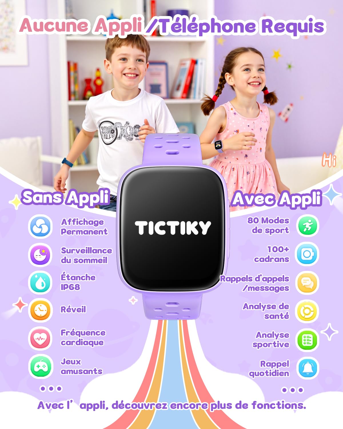 Montre connectée enfant AMOLED 1,83" — sans appli ni abonnement, podomètre