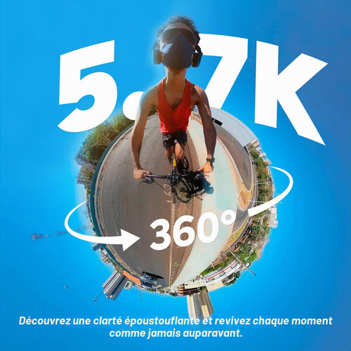 Caméra sport 360° kit vélo 5.7K 72MP 128Go action cam stabilisée