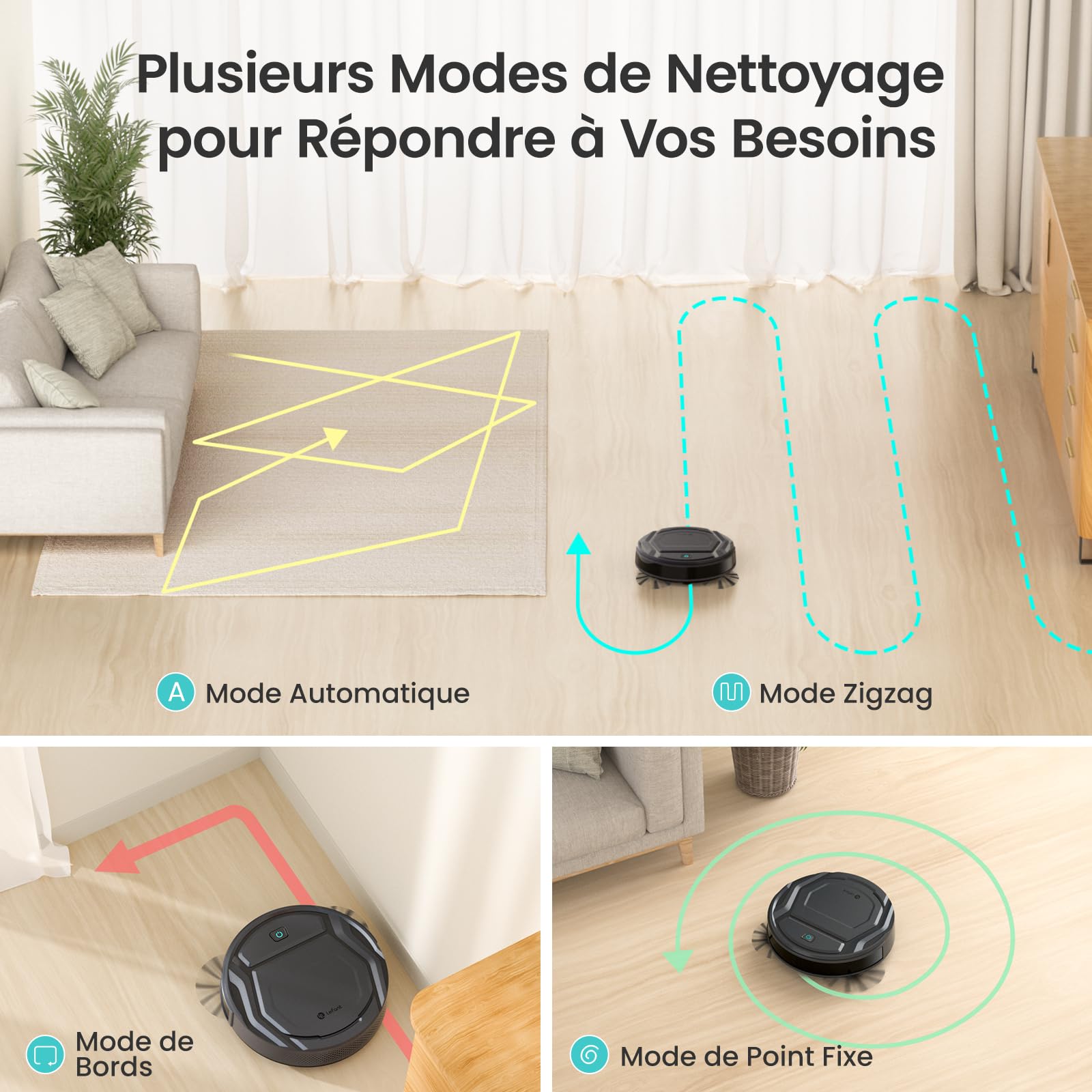 Robot aspirateur mince silencieux connecté WiFi app navigation auto