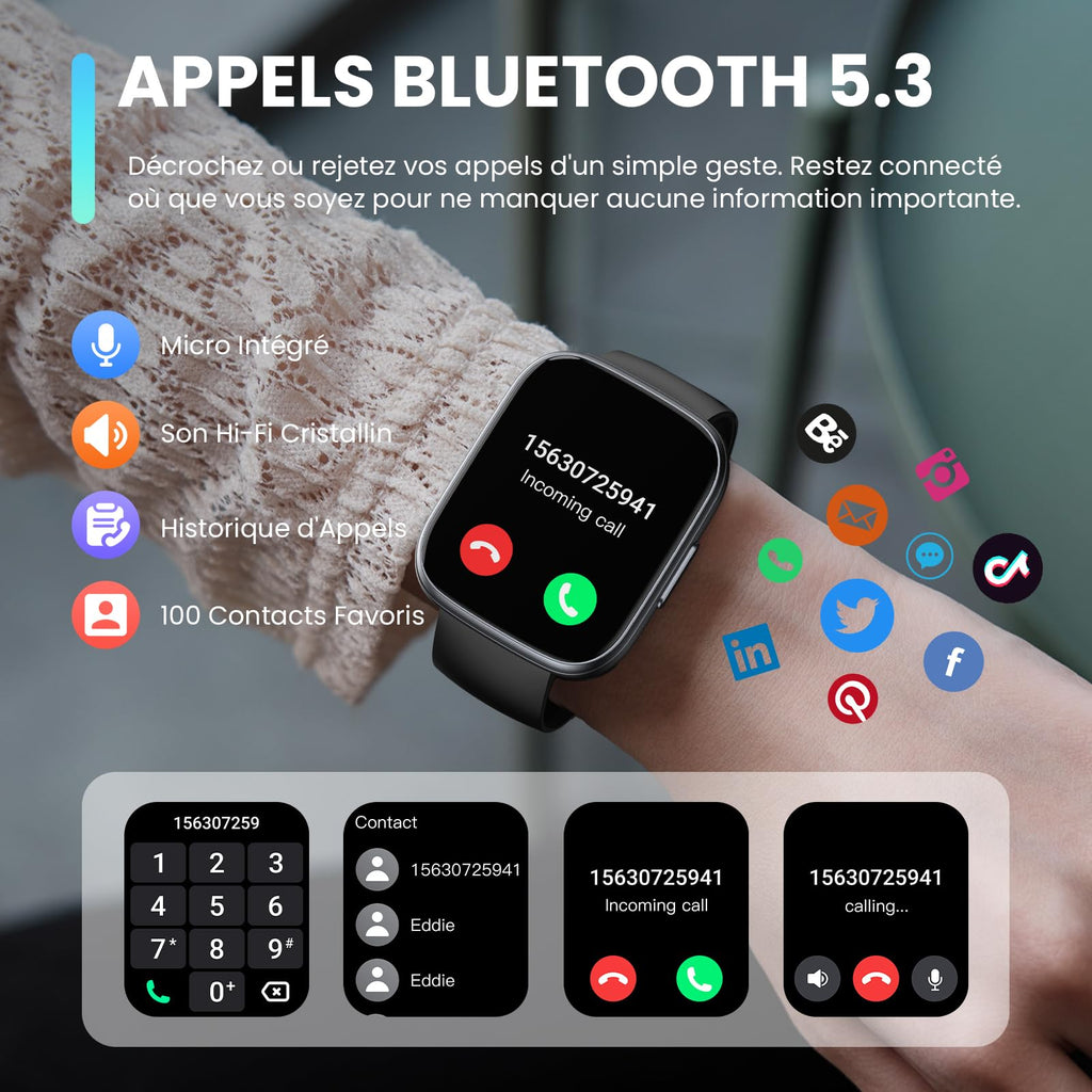 Montre connectée homme femme 1,95" HD — appels Bluetooth, 112 modes sport, IP68