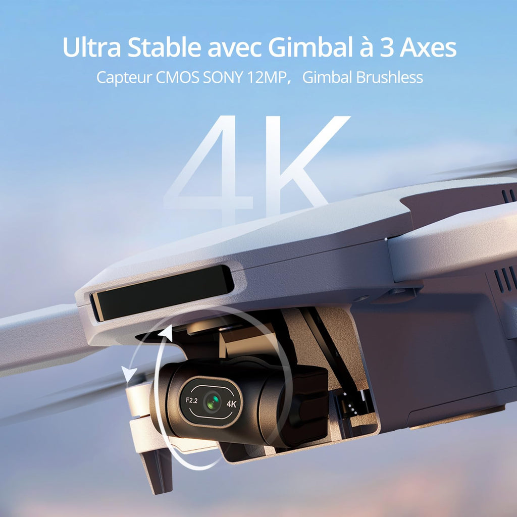 Drone GPS caméra 4K gimbal 3 axes moins de 249g 3 batteries combo