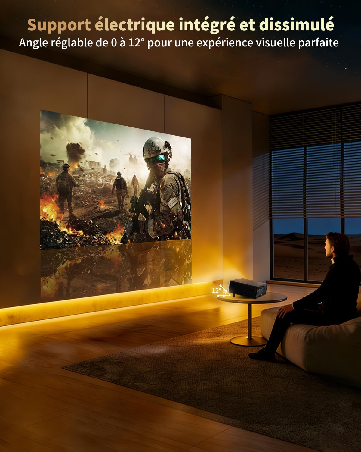 Vidéoprojecteur 4K 1080P natif 1200 ANSI extérieur jardin chambre smart