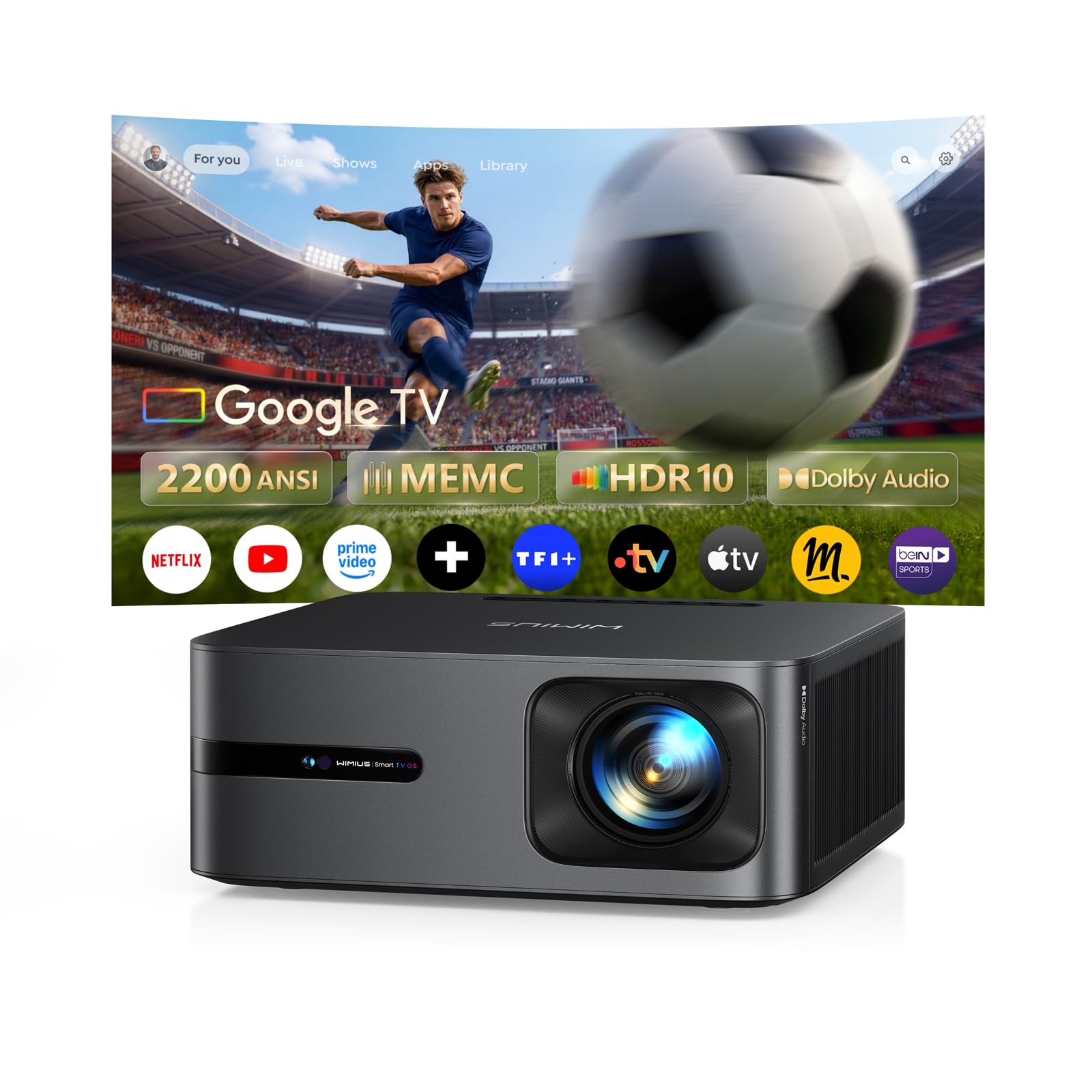 Vidéoprojecteur 4K MEMC 2300 ANSI Google TV Dolby 48W autofocus