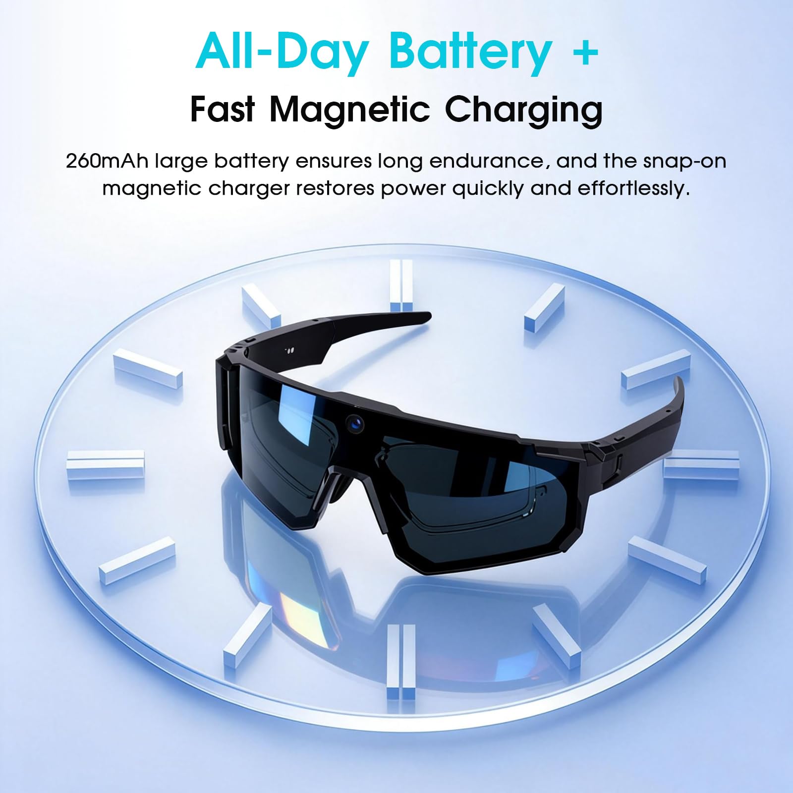 Lunettes connectées caméra HD 1200P — écran shield, enregistrement stabilisé