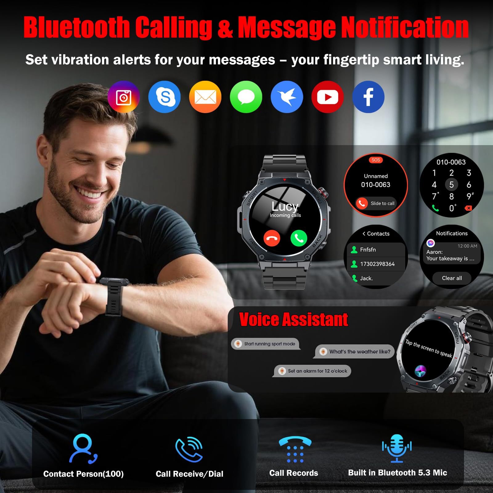 Montre connectée homme GPS AMOLED 1,43 pouces militaire boussole 5ATM étanche