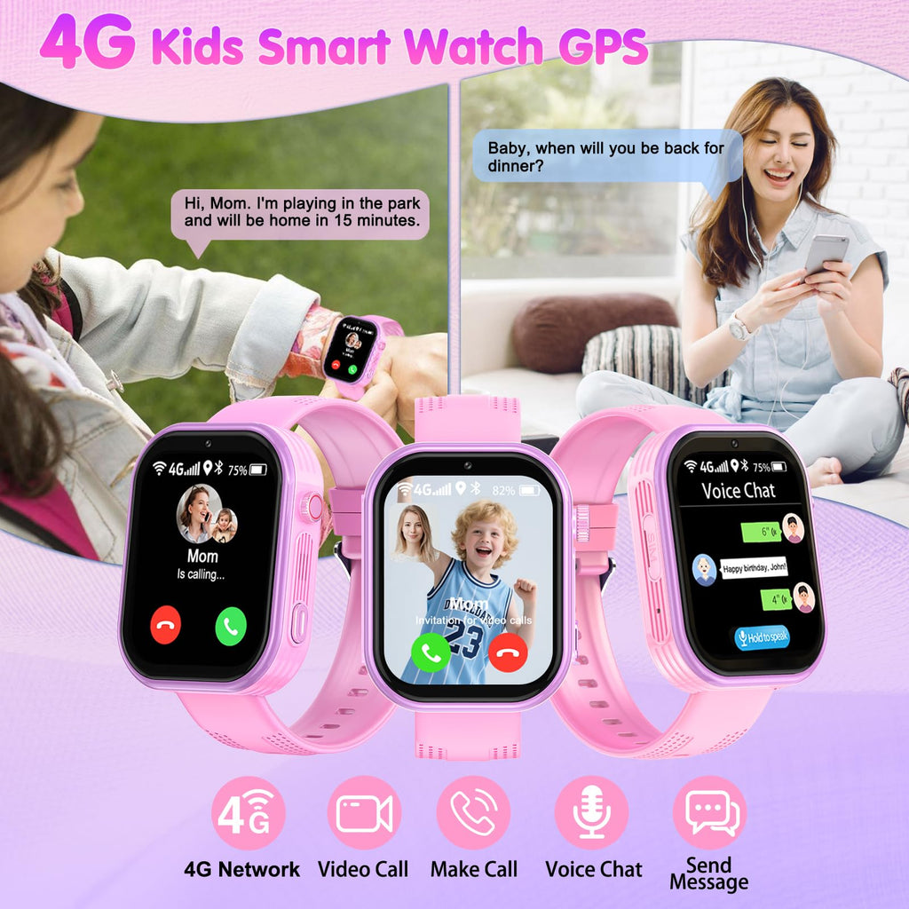 Montre connectée enfant 4G GPS — appels vidéo, chat vocal, SOS
