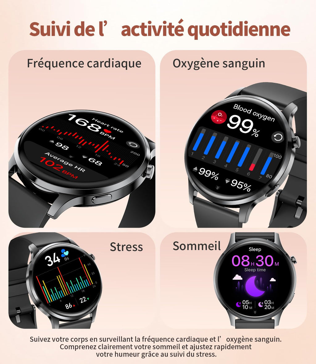 Montre connectée femme sport AMOLED 1,32 pouces appel Bluetooth santé fitness