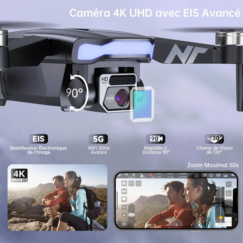 Drone GPS caméra 4K adultes 90 min de vol moteur brushless stabilisé