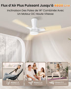 Ventilateur de plafond 106 cm avec lumière — pales clic sans outil — vue 3