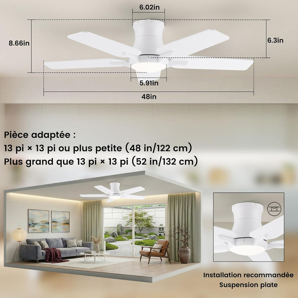 Ventilateur de plafond 122 cm LED 3 couleurs — moteur DC silencieux — vue 6