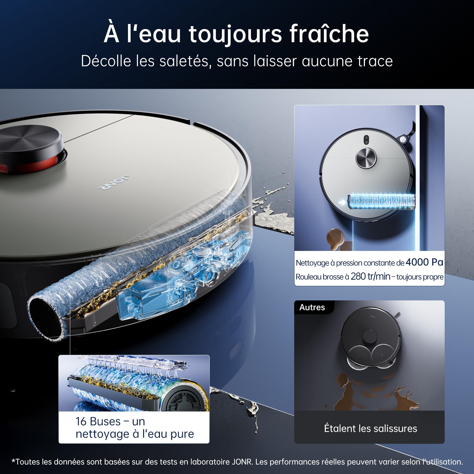 Robot aspirateur rouleau lavant 20000Pa cartographie LiDAR autonomie