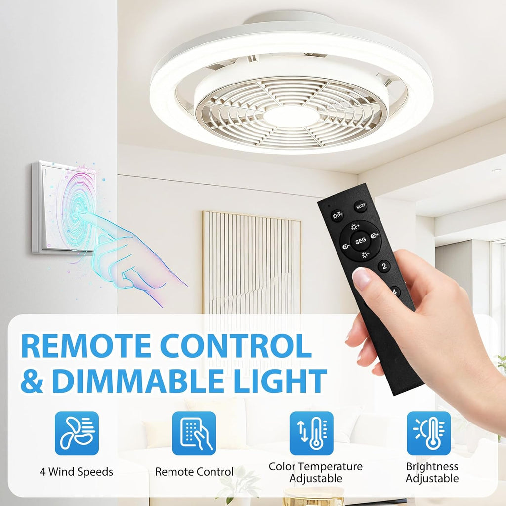 Ventilateur de plafond plafonnier LED Ø40 cm blanc — dimmable, discret — vue 2