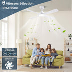 Ventilateur de plafond 122 cm blanc silencieux — LED 6 vitesses — vue 2