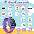 Montre connectée enfant jouet — caméra rotative, 14 jeux, mode école (3-12 ans)