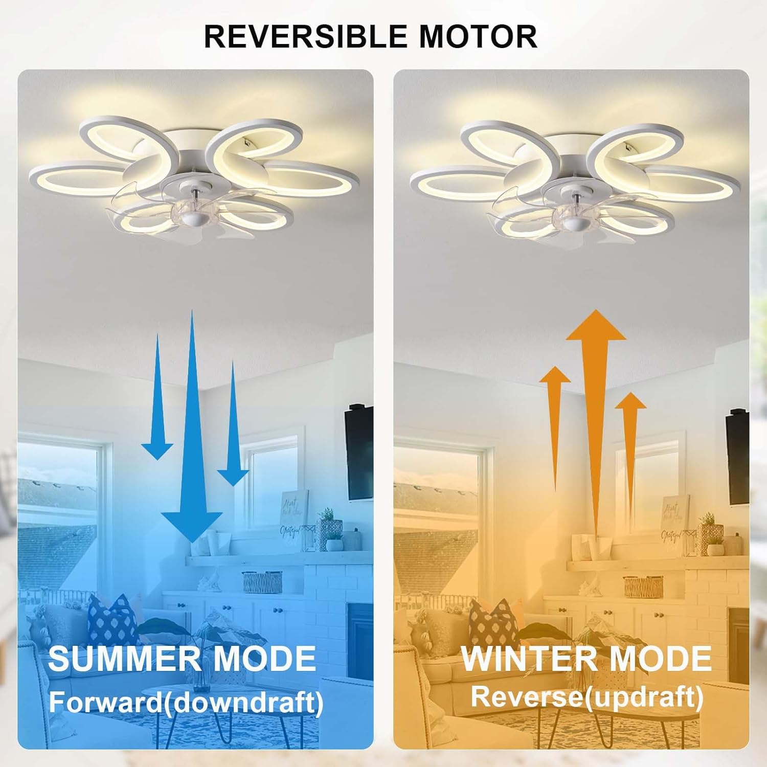 Ventilateur de plafond lustre LED Alexa — design fleurs élégant — vue 3