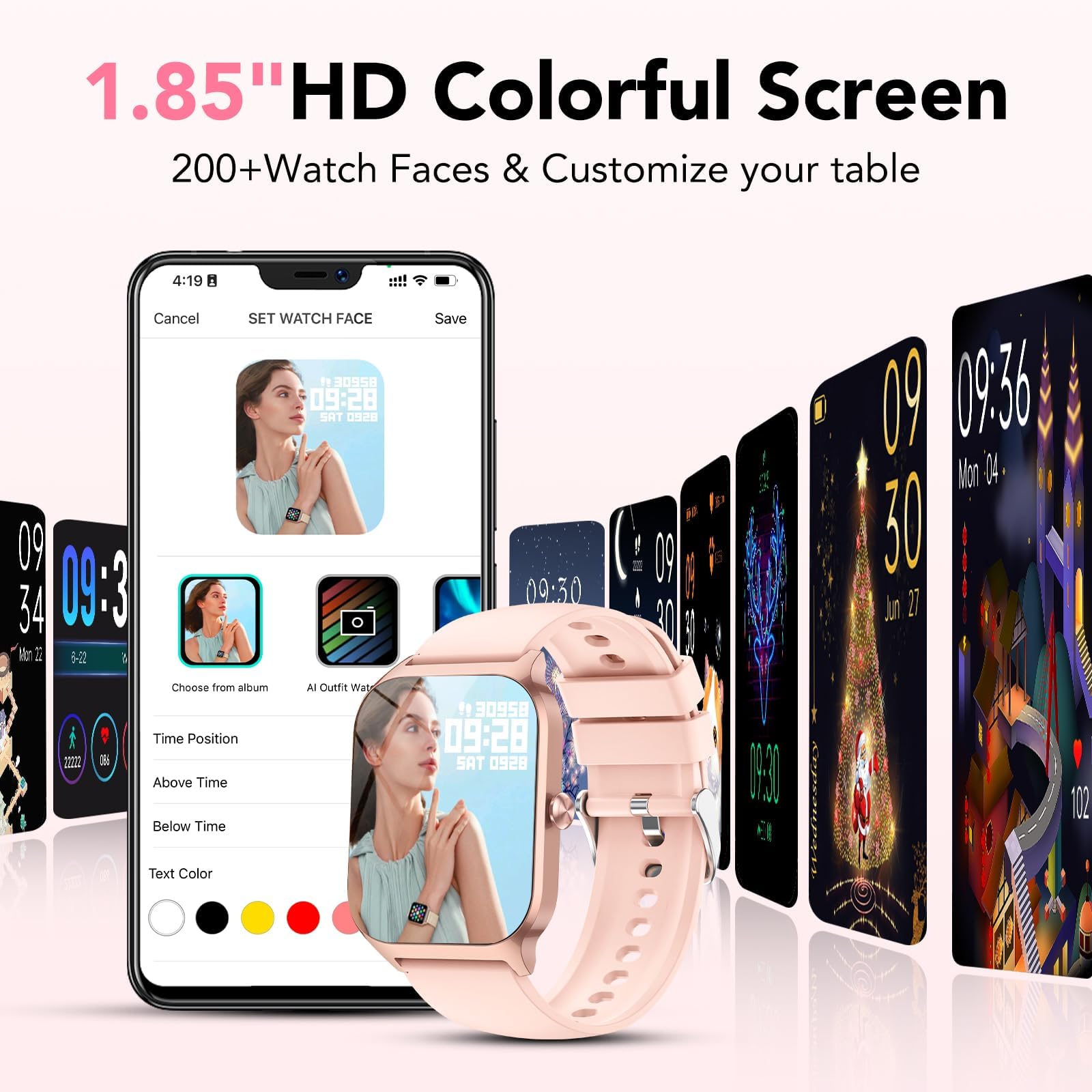 Montre connectée homme femme 1,85" — appels Bluetooth, cardio 24h, 115 modes, IP68
