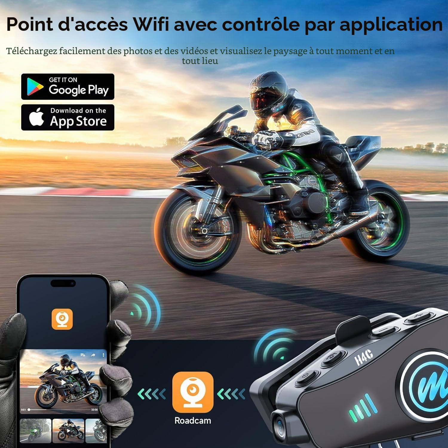 Caméra sport casque moto 1080P grand angle 120°-360° carte TF 32Go