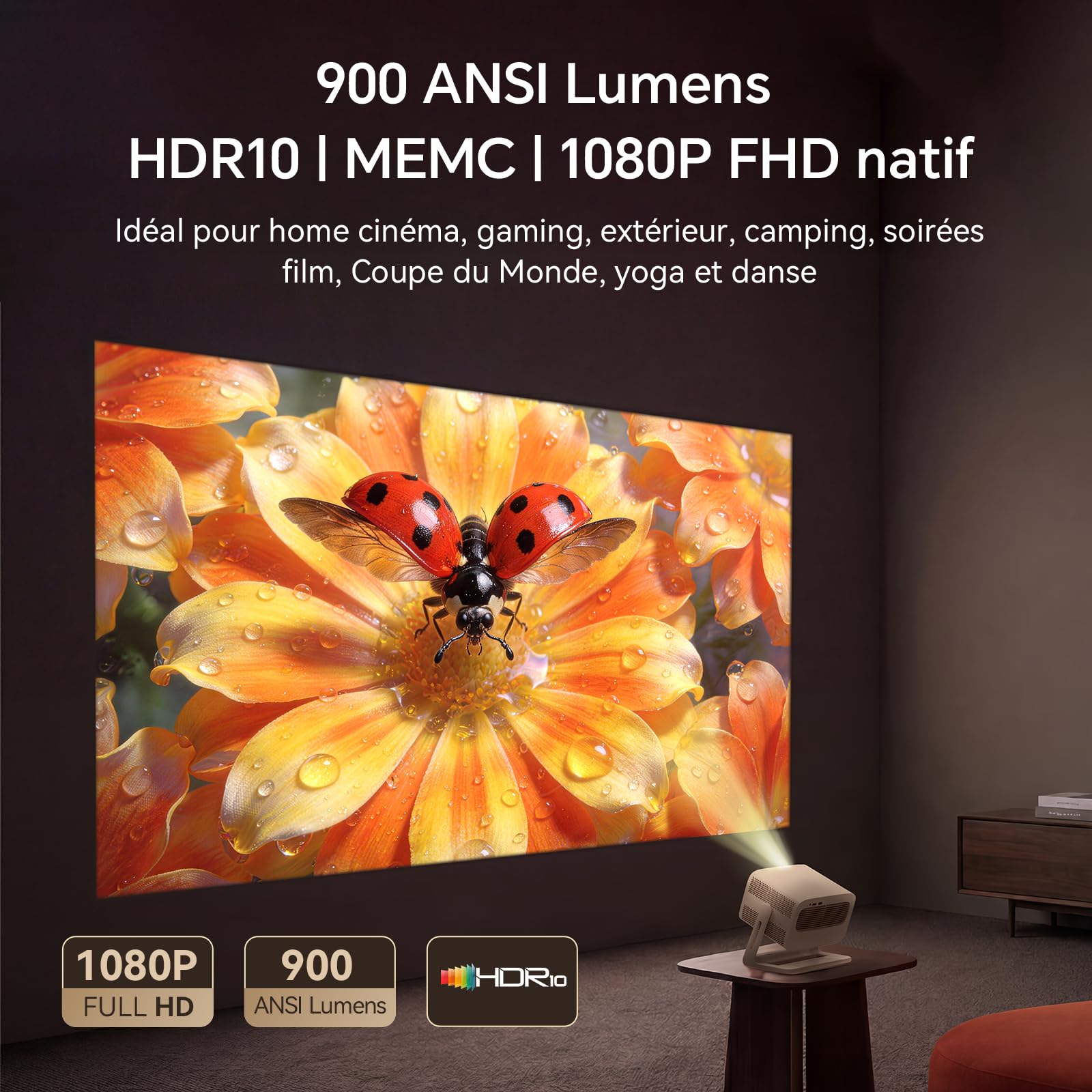 Vidéoprojecteur 4K Google TV Netflix 900 ANSI Dolby Audio WiFi