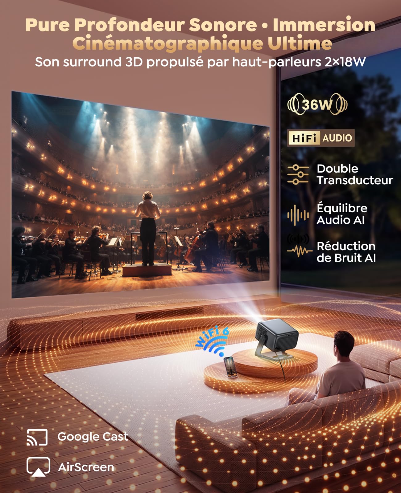 Vidéoprojecteur 4K Google TV 1300 ANSI home cinéma enceinte 36W