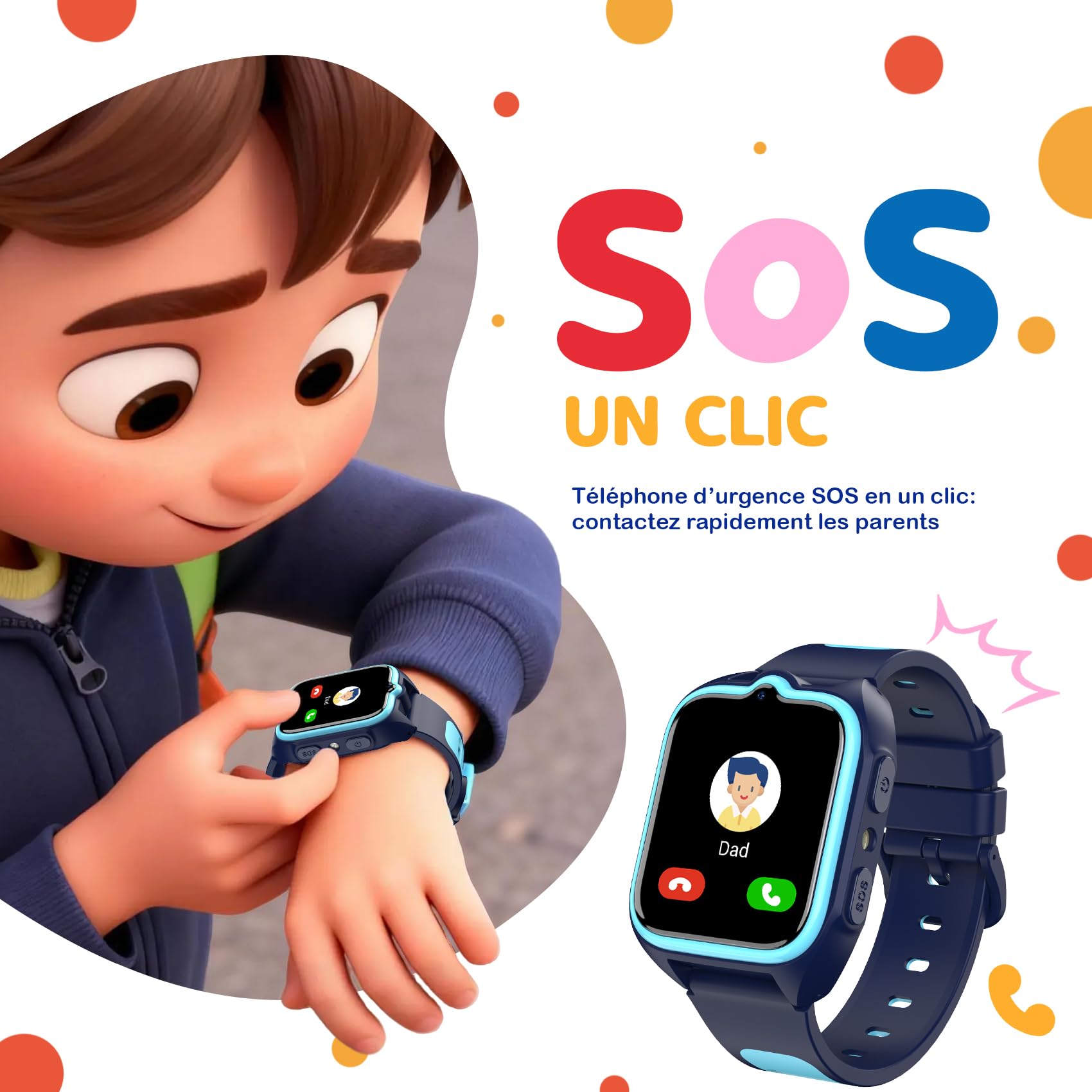 Montre connectée enfant 4G GPS WiFi LBS localisation zone sécurisée SOS