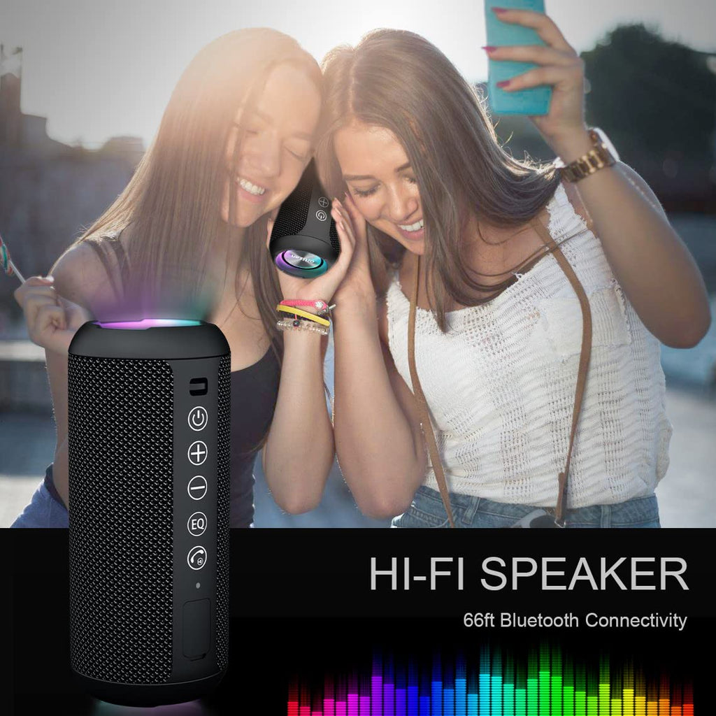 Enceinte Bluetooth 5.3 portable étanche IPX7 — son 360°, lumières RGB, 30h d'autonomie
