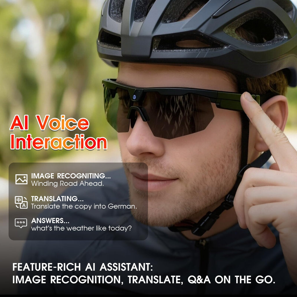Lunettes connectées sport caméra 8 MP — stockage intégré, enregistrement vidéo