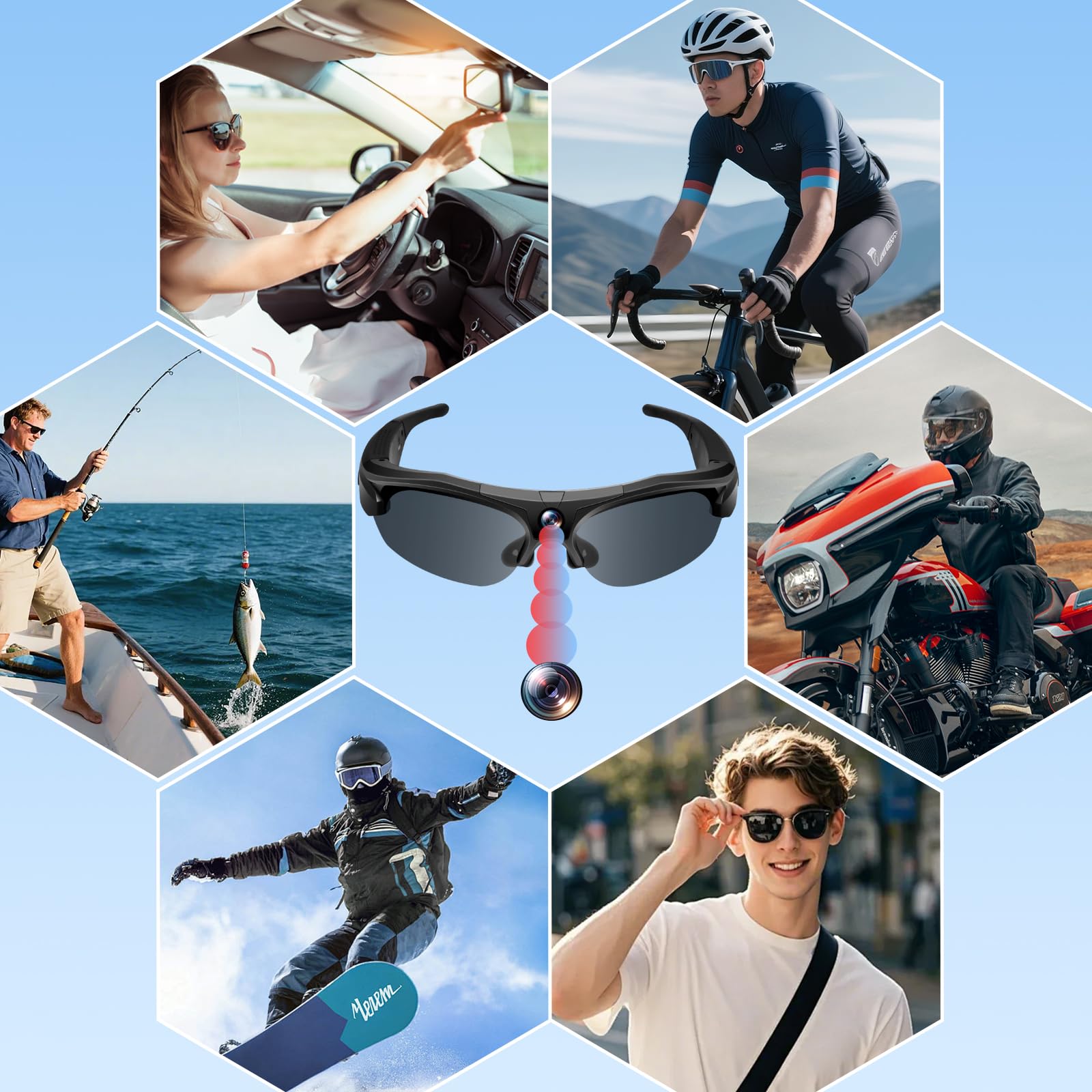 Lunettes connectées sport caméra HD — photo & vidéo mains libres, Bluetooth