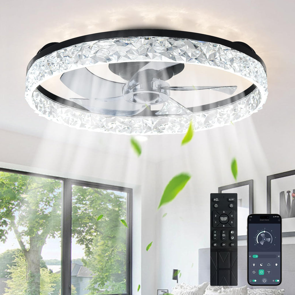 Ventilateur de plafond profil bas LED noir — appli et télécommande — vue 1