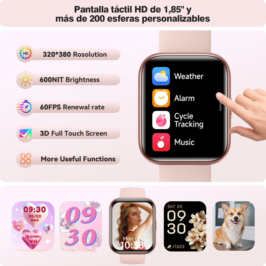 Montre connectée femme 1,8" — appels Bluetooth, Alexa, 120 modes sport, IP68