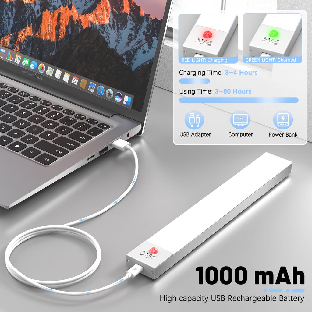 Réglettes LED à détecteur de mouvement (lot de 2) — 36 LED, 5000K, rechargeables USB, sans fil, aimantées
