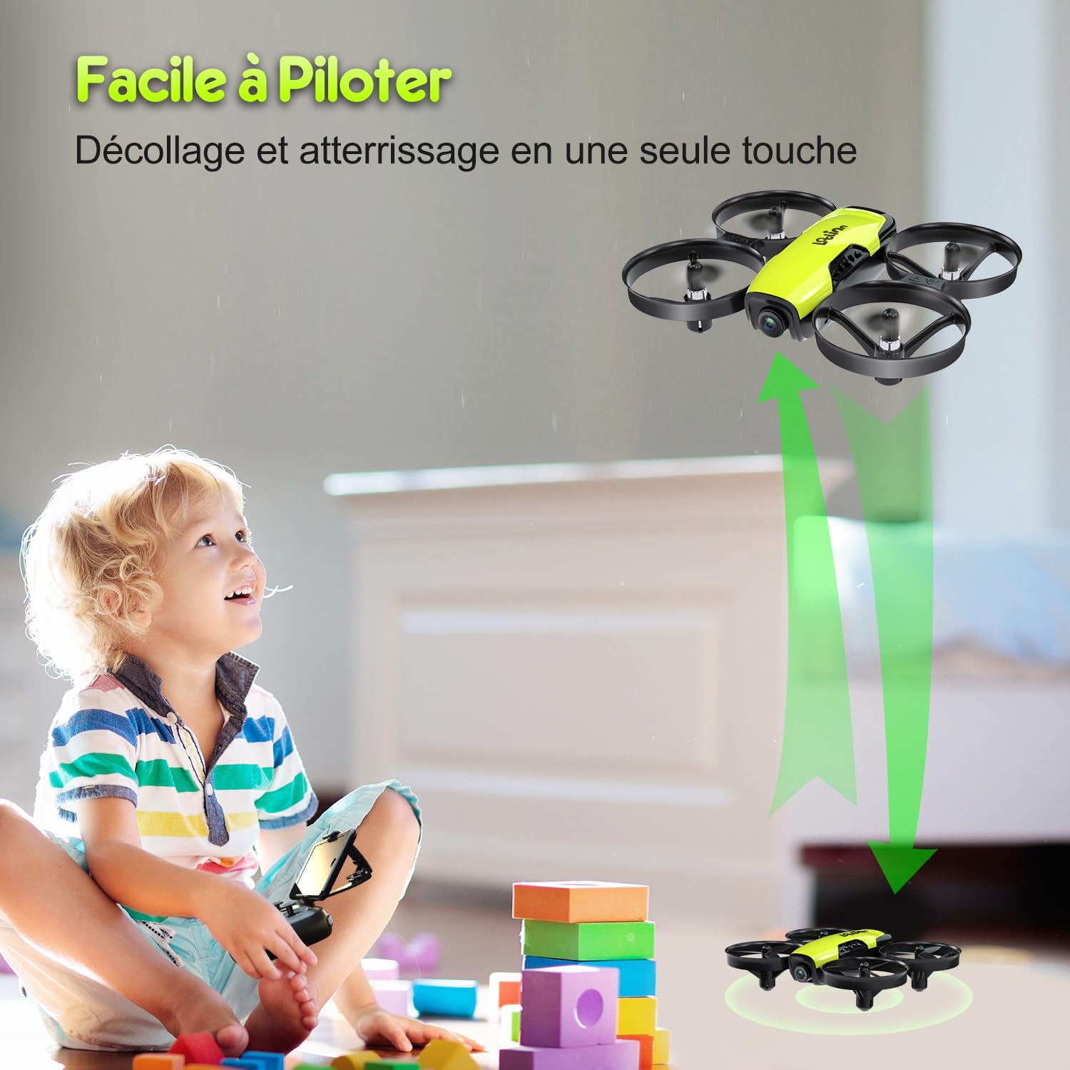 Mini drone caméra pour enfant — 3 batteries, protections d'hélices, photo & vidéo