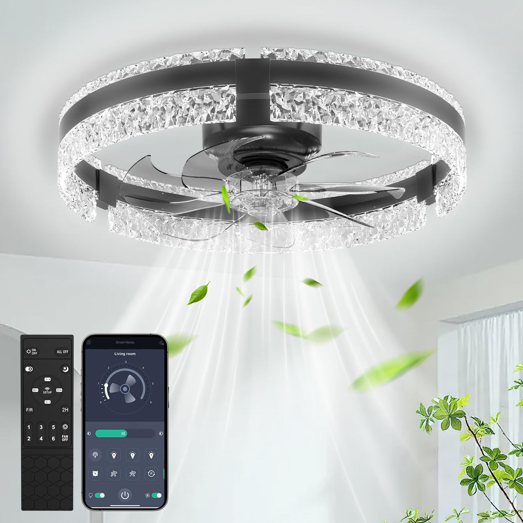 Ventilateur de plafond LED 50 cm noir — télécommande et appli, dimmable — vue 1