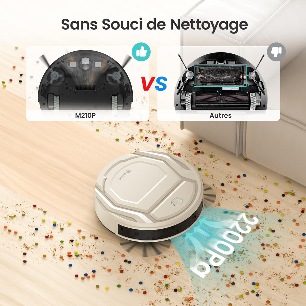 Robot aspirateur mince 2200Pa silencieux 55dB WiFi connecté app