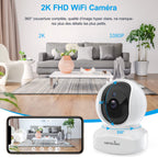 Caméra intérieure WiFi 2K PTZ — détection humaine IA, vision nocturne, audio bidirectionnel, alertes en temps réel