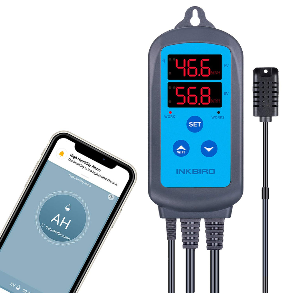 Prise hygrostat connectée WiFi — sonde d'humidité, contrôle app, double relais humidificateur/déshumidificateur