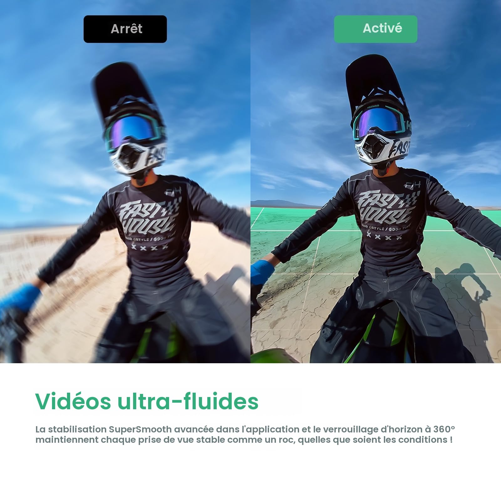 Caméra sport 360° kit moto 5.7K 128Go action cam étanche stabilisée