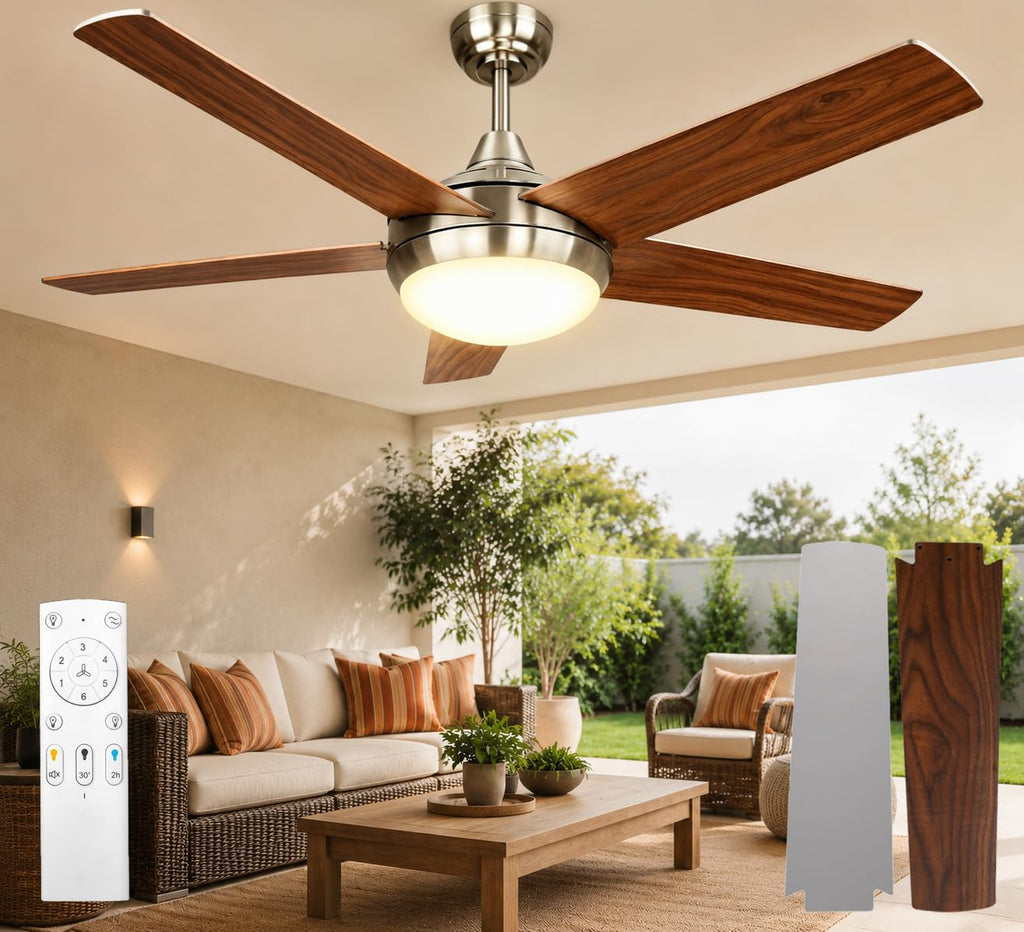 Ventilateur de plafond 132 cm silencieux LED — télécommande, minuterie — vue 1