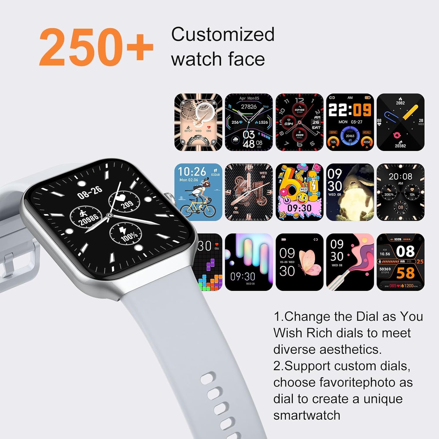 Montre connectée femme homme 1,96 pouces SpO2 fréquence cardiaque IP68 sport