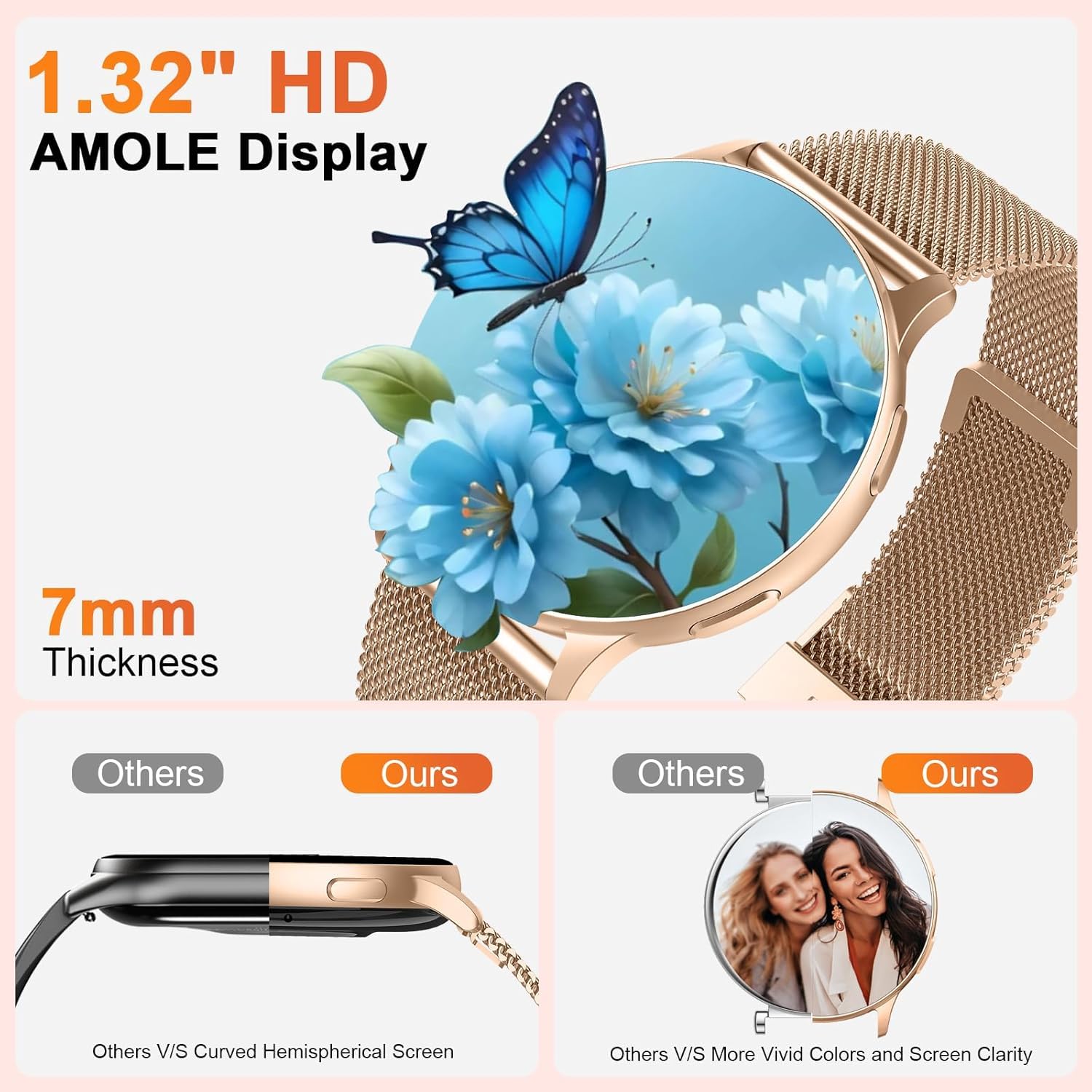 Montre connectée femme appel Bluetooth écran AMOLED suivi santé