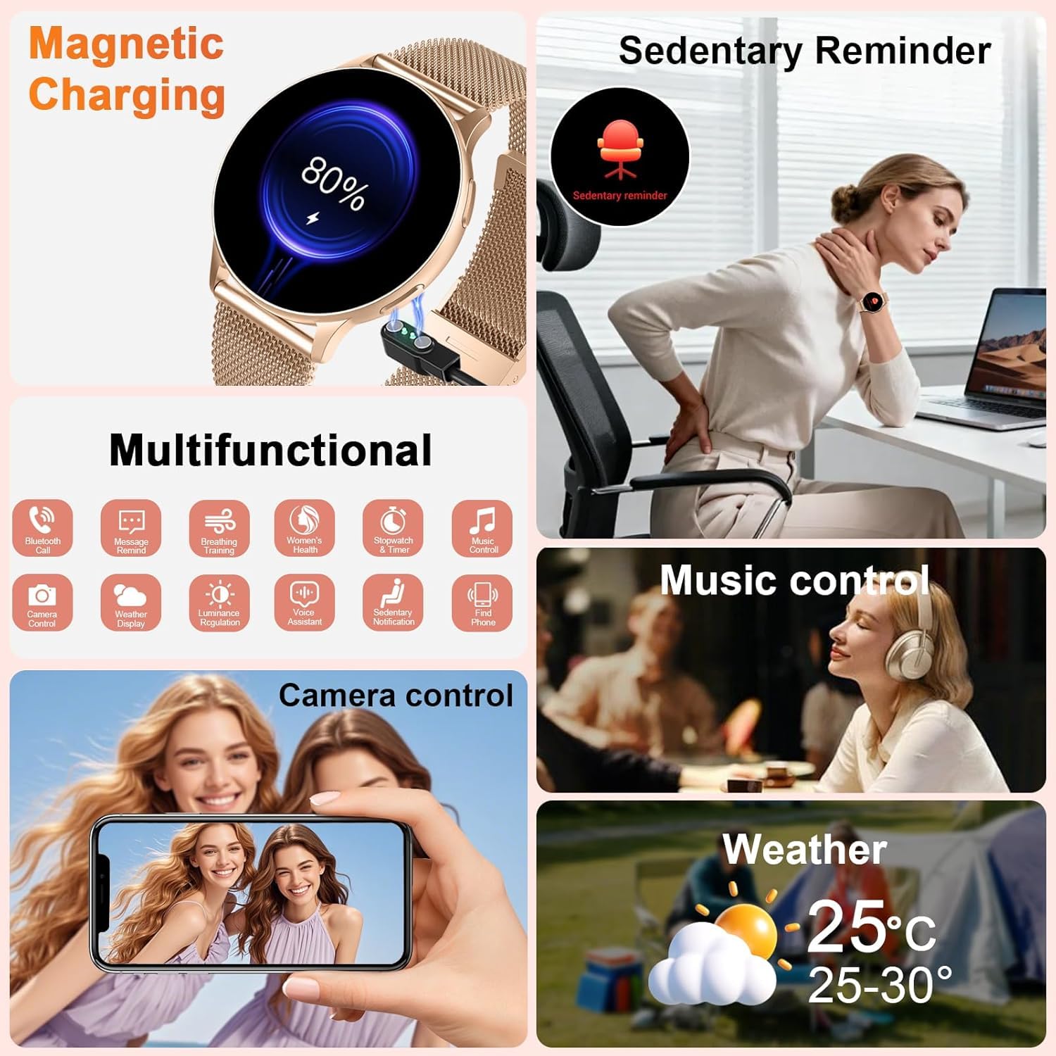 Montre connectée femme ronde 1,32" — appels Bluetooth, 120 modes sport, IP68