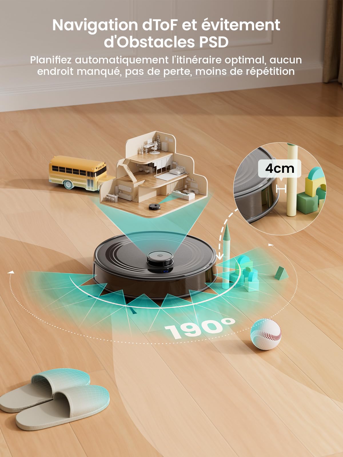 Robot aspirateur laveur 6000Pa navigation laser technologie nettoyage sol
