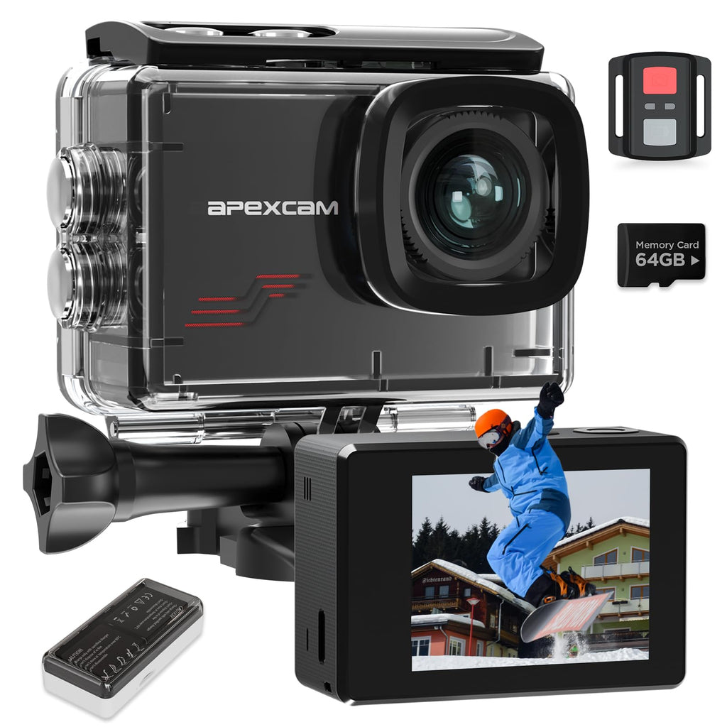 Caméra sport 4K 60fps 48MP — étanche 40 m, stabilisation EIS, grand angle 170°, WiFi + télécommande