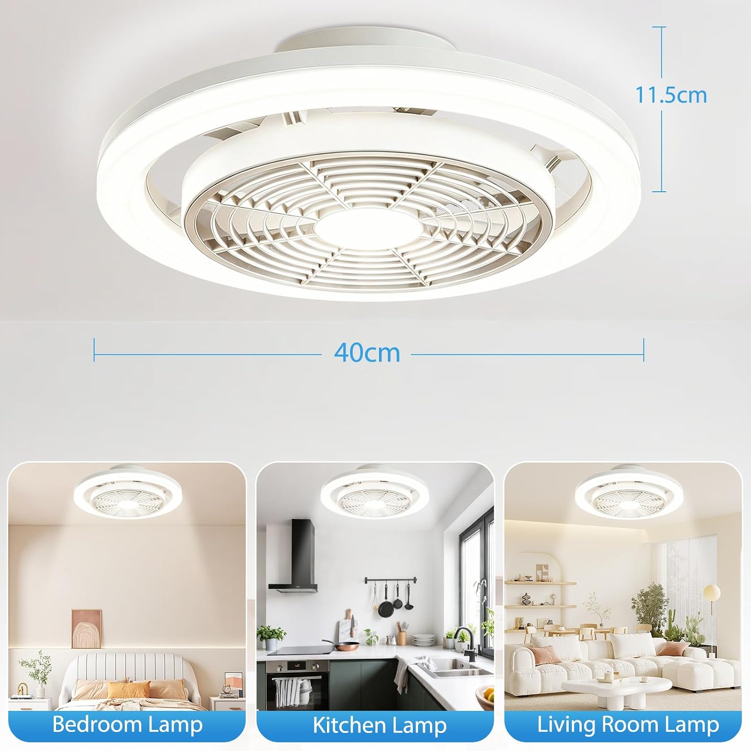 Ventilateur de plafond plafonnier LED Ø40 cm blanc — dimmable, discret — vue 7