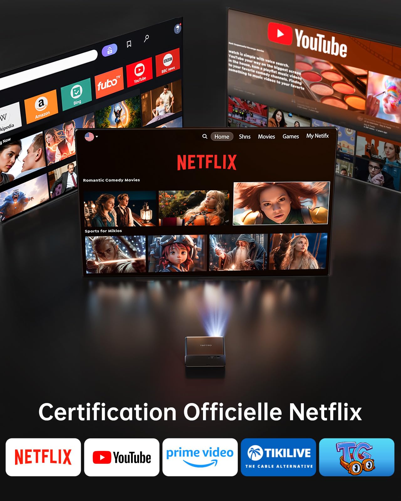 Vidéoprojecteur 4K home cinéma 1000 ANSI portable compatible Netflix