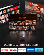 Vidéoprojecteur home cinéma 1080P natif 1000 ANSI lumens — HDR10, Dolby Audio 20W, Bluetooth 5.4, compatible Netflix