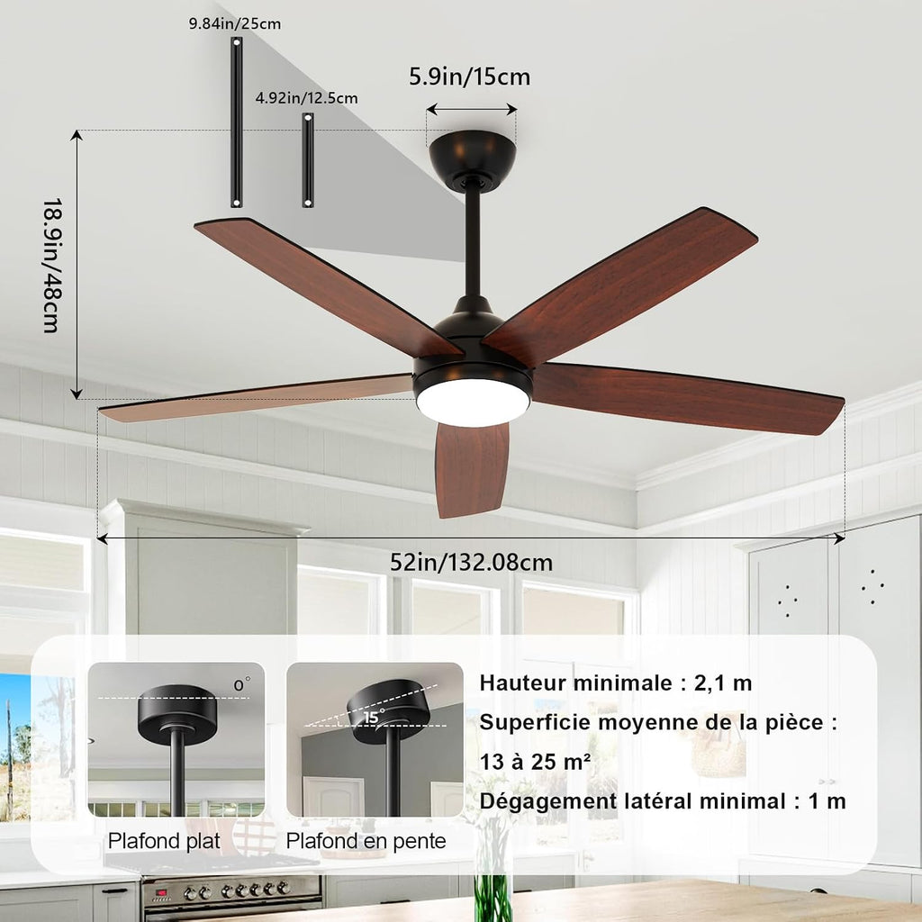 Ventilateur de plafond 132 cm LED — moteur DC silencieux été/hiver — vue 4