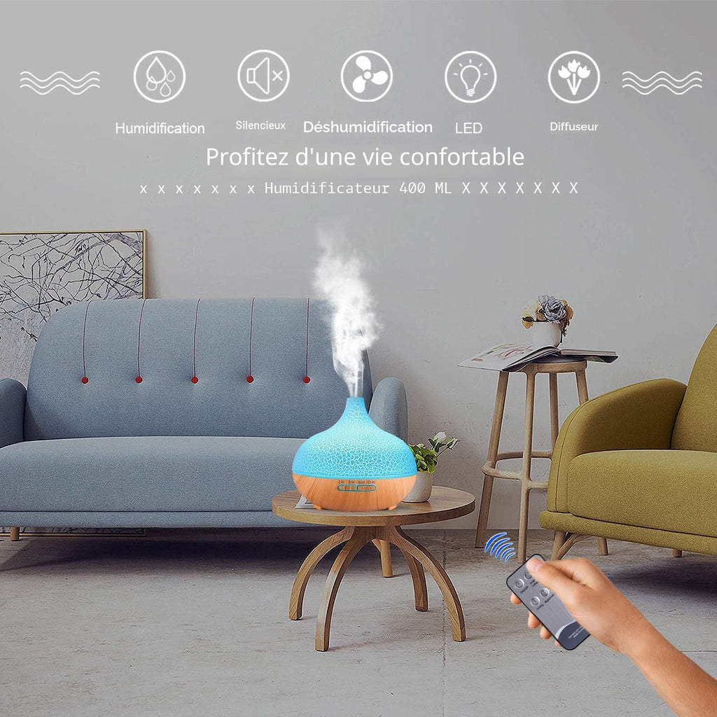 Diffuseur d'arômes 3-en-1 550 ml — humidificateur ultrasons, 7 couleurs LED, télécommande, arrêt auto